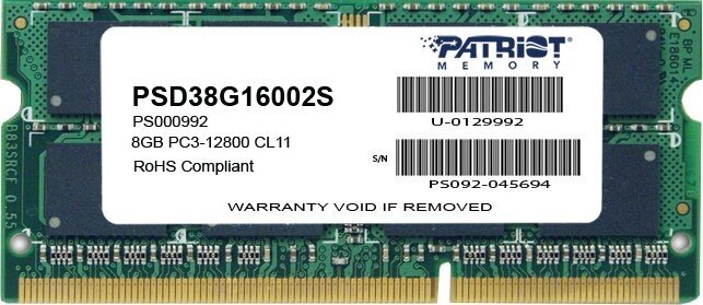 Память оперативная DDR3 SO-DIMM 8Gb Patriot 1600MHz CL11 (PSD38G16002S)