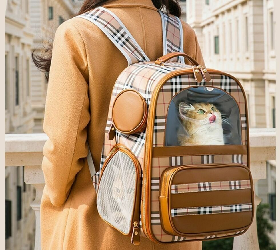 Рюкзак переноска из натуральной кожи для кошек и собак с дышащими отверстиями - фотография № 11