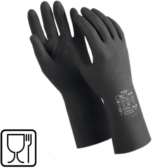 Перчатки защитные латекс,черный Manipula КЩС-1 (L-U-03/CG-942) р.7 - фотография № 2