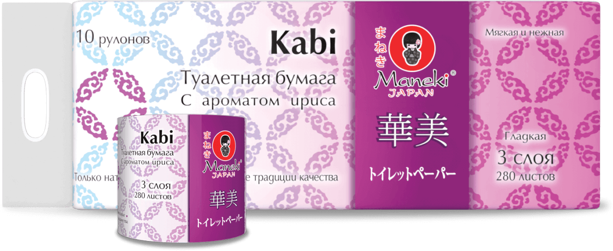 Maneki Туалетная бумага Kabi, трехслойная, цвет: белый, с ароматом ириса, 10 рулонов. - фотография № 8