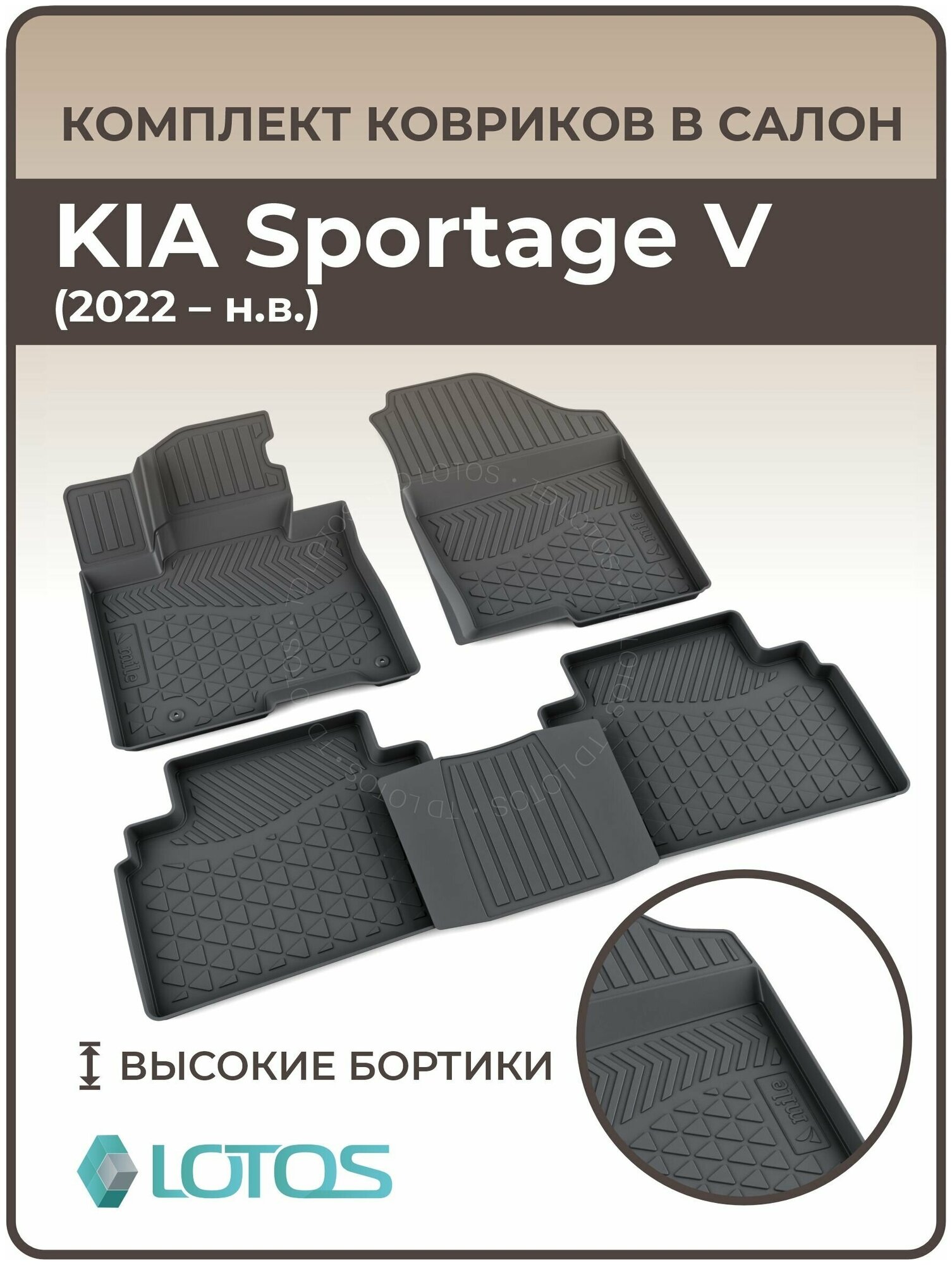 Коврики автомобильные для салона KIA Sportage V (2022-н. в.) / Коврики в машину Киа Спортейдж 5 /Автоковрики резиновые ( Полиуретановые)