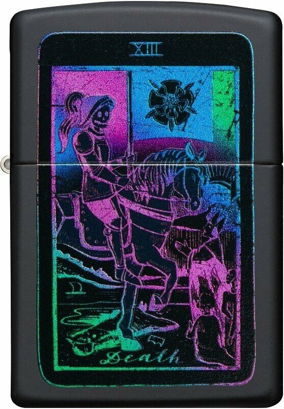 Зажигалка ZIPPO Tarot Card с покрытием Black Matte, латунь/сталь, чёрная, матовая, 38x13x57 мм