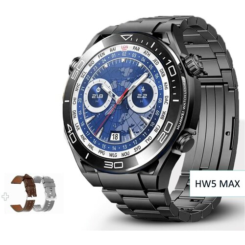 Умные часы HW5 MAX мужские смарт часы с 3 ремешками 1.52 iOS Android черные