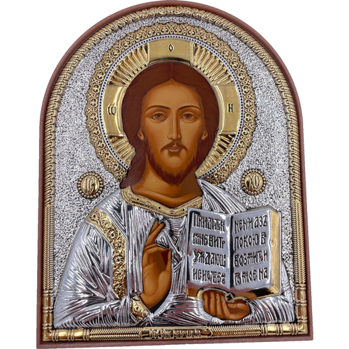 Икона Христос Спаситель, пластик, шелкография, золотой декор, патина, 12*15,5 см