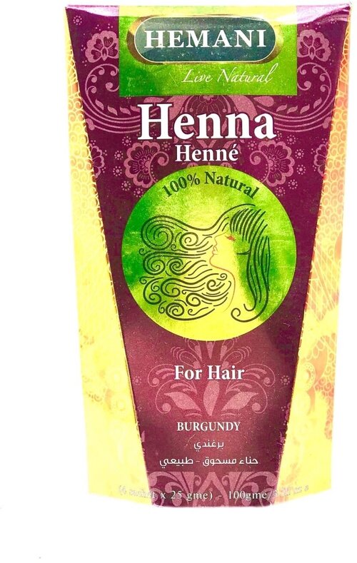 Хна для волос Hemani, 4 пакета по 25 г, Бургунди