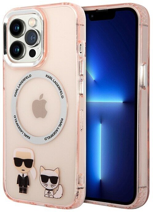 Lagerfeld для iPhone 13 Pro Max чехол PC/TPU Karl & Choupette Hard Pink (MagSafe), шт