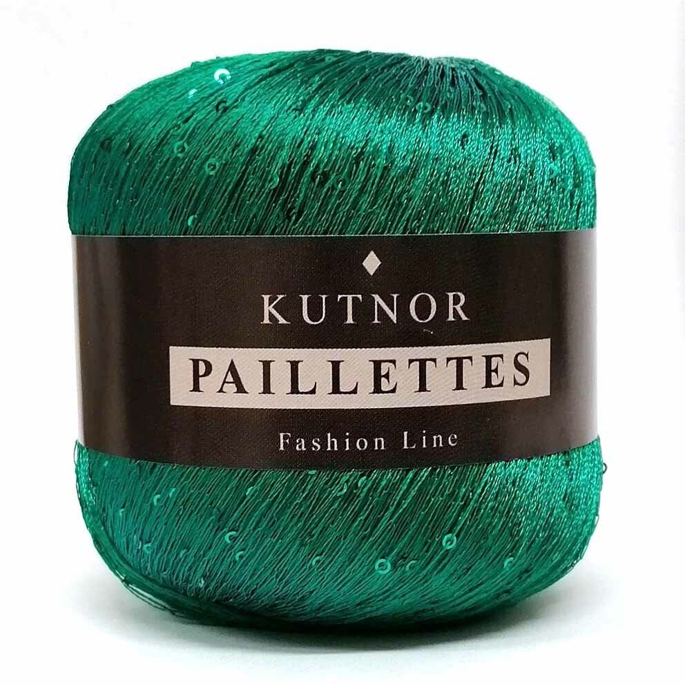 Пряжа с пайетками для вязания Paillettes, цвет №98 изумруд, 50гр/360м, 100% полиэстер.
