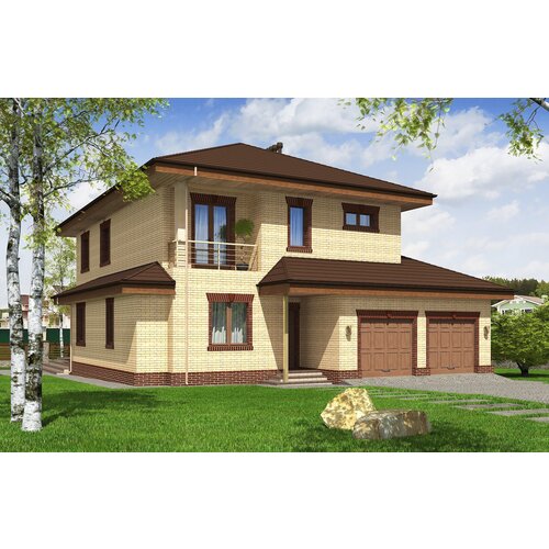 Проект двухэтажного жилого дома с гаражом и террасой (217 м2, 15м x 13м) Rg5157