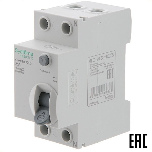 Устройство защитного отключения City9 C9R70225 (тип А) 25А-10мА 230В 2P 6кА (Systeme Electric)