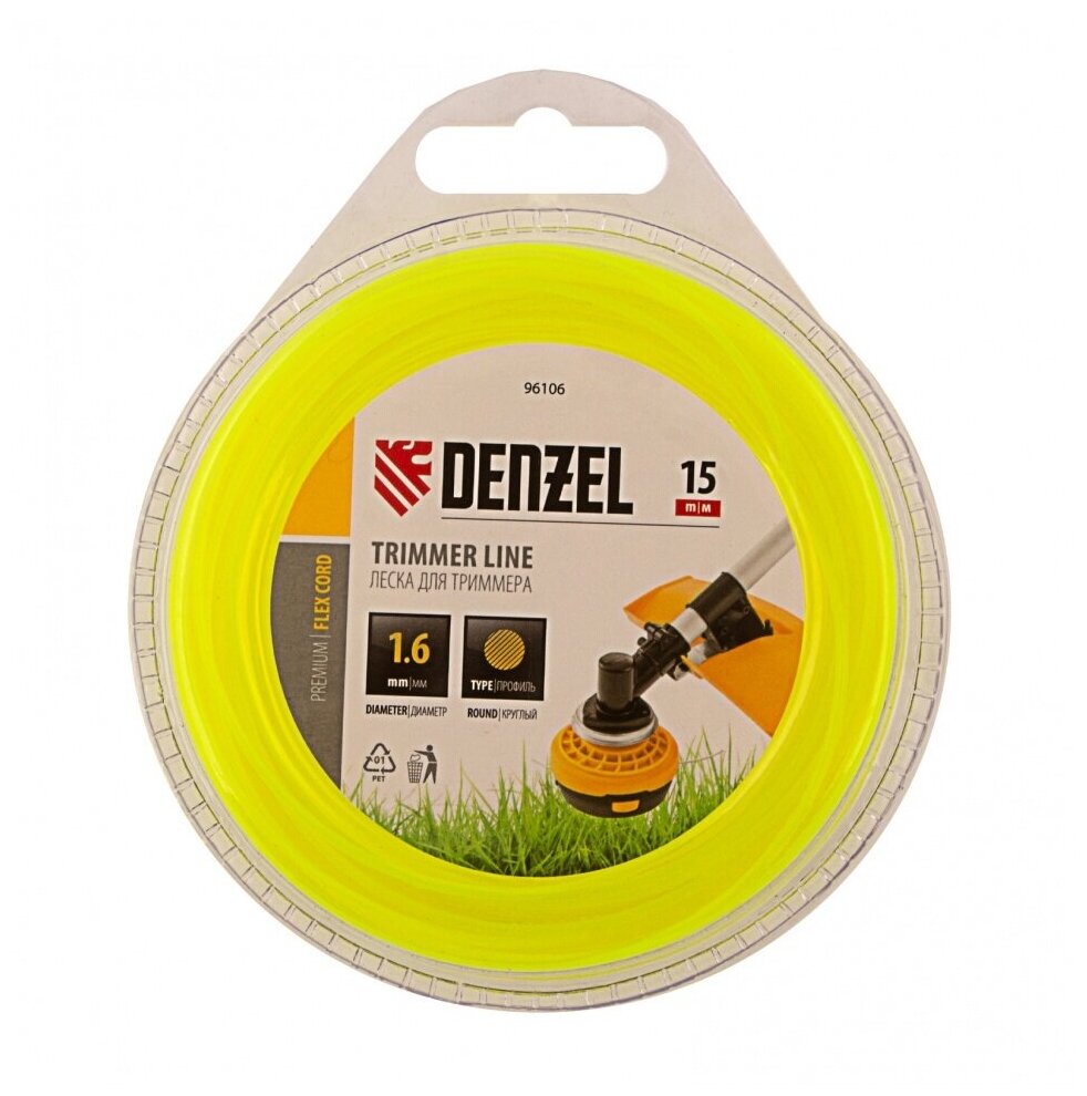 леска для триммера 1.6 (15м) круглая flex cord, denzel 96106 - фото №3