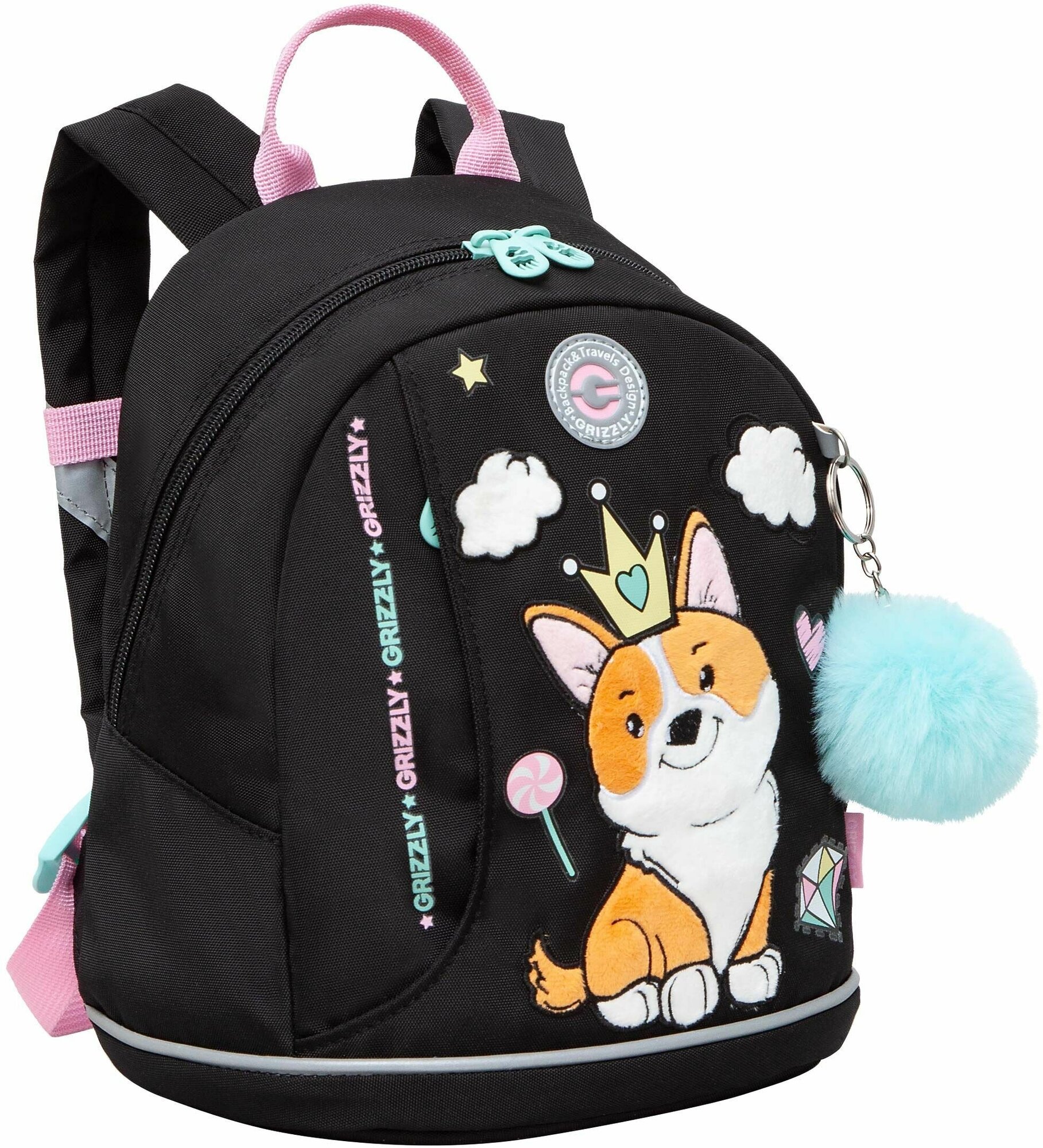 Рюкзак детский для девочки, дошкольный, для малышей, в садик GRIZZLY (черный)