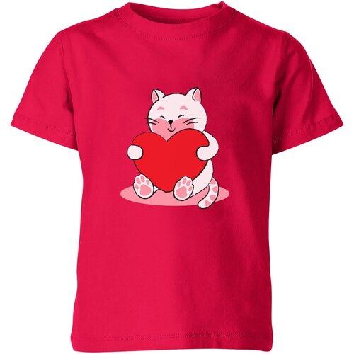 детская футболка милый котик с подписью 140 темно розовый Футболка Us Basic, размер 14, розовый