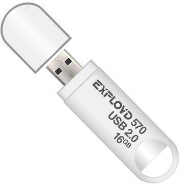 Exployd Флешка Exployd 570, 16 Гб, USB2.0, чт до 15 Мб/с, зап до 8 Мб/с, белая