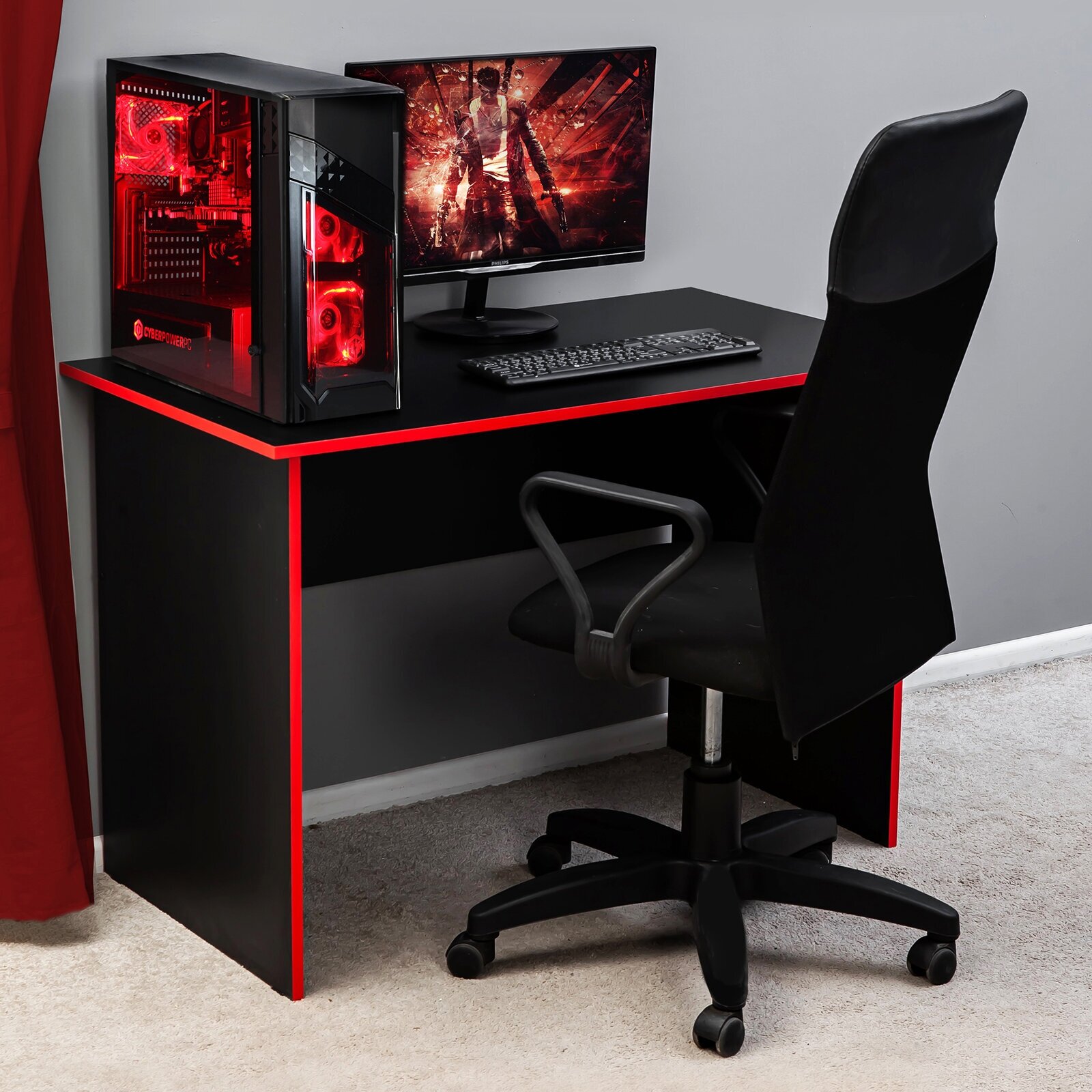 Игровой стол компьютерный письменный Orion черный/красная кромка 110х75х60