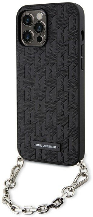 Lagerfeld для iPhone 13 Pro Max чехол PU Saffiano Monogram + Wrist chain Hard Black