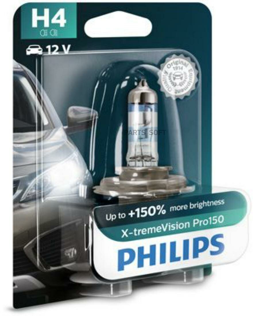 Лампа галоген 12v h4 60/55w p43t-38 philips x-tremevision pro150 +150% 3700к 12342xvpb1