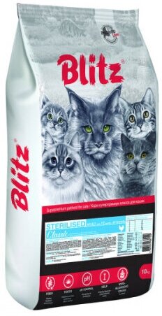 Корм сухой Blitz (pet) Blitz Sterilised Cats для стерилизованных взрослых кошек с курицей, 10кг