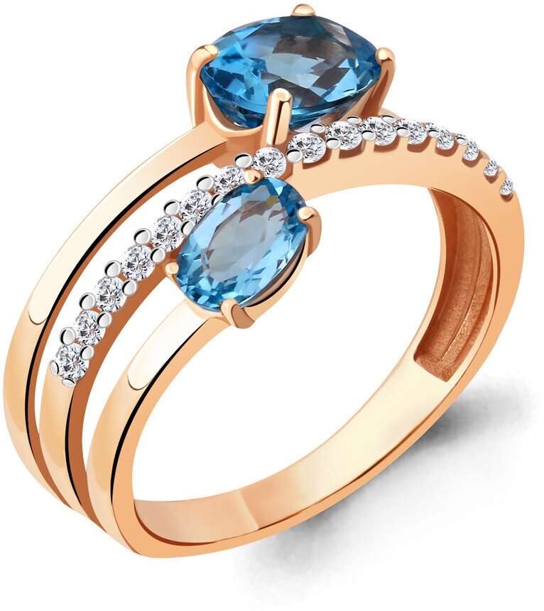 Кольцо AQUAMARINE, серебро, 925 проба, золочение, топаз, фианит