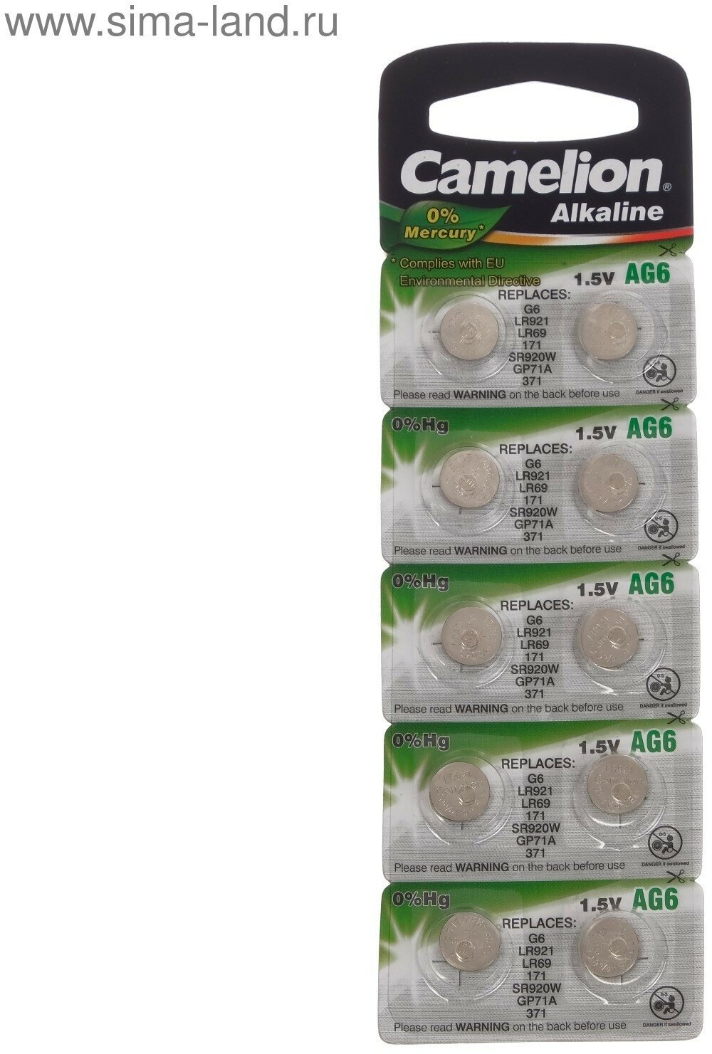 Батарейка алкалиновая Camelion Mercury Free, AG6 (371, LR921)-10BL, 1.5В, блистер, 10 шт. - фотография № 12