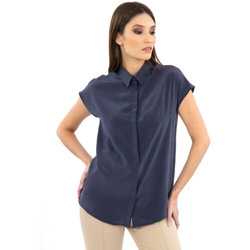 Блуза  ЭНСО, повседневный стиль, прямой силуэт, короткий рукав, размер 48, синий