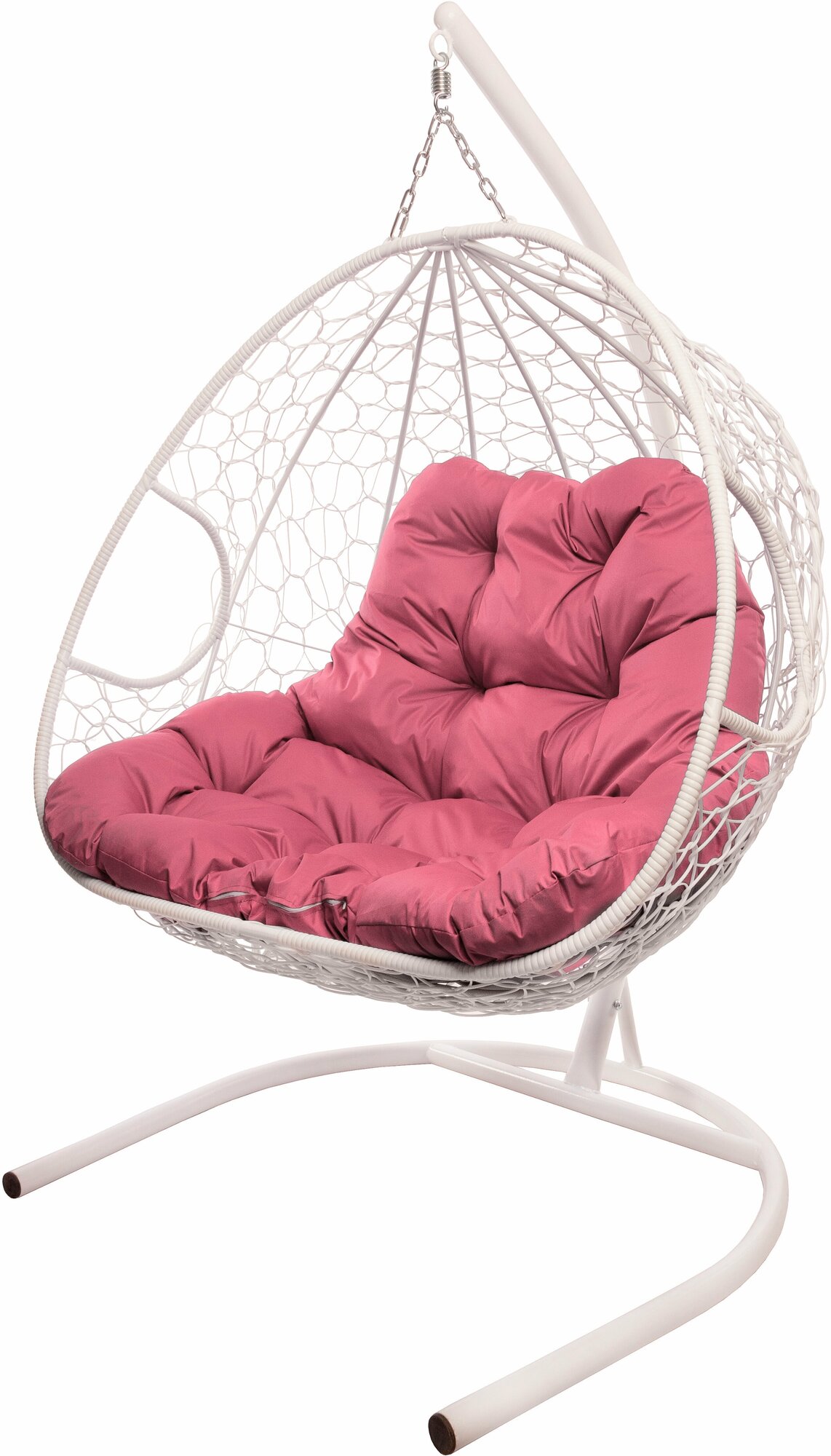 Подвесное кресло с ротангом Для компании белое, розовая подушка - фотография № 1