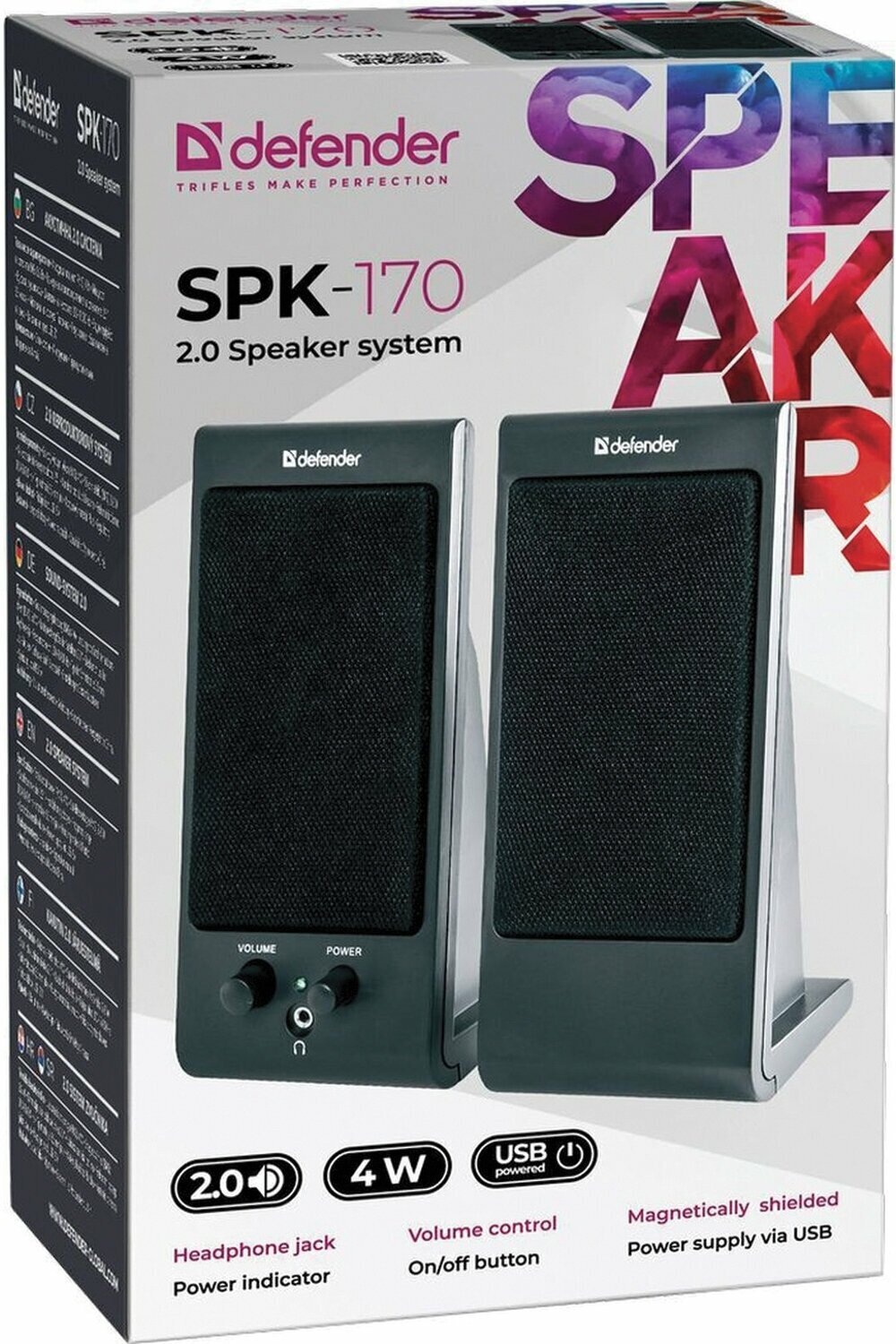 Упаковка 2 шт. Колонки компьютерные DEFENDER SPK-165/170, 2.0, 2х2 W, пластик, черные, разъем для наушников, 65165
