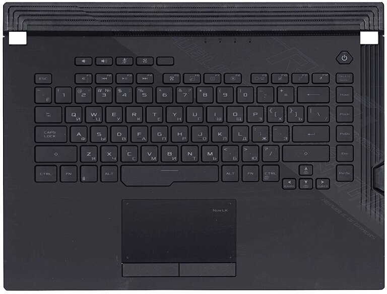 Клавиатура (топ-панель) для ноутбука Asus G532LWS черная с черным топкейсом и RGB подсветкой