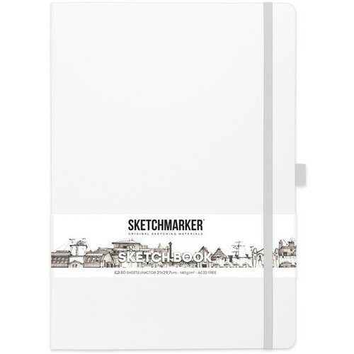 Скетчбук Sketchmarker, 210 х 300 мм, 80 листов, твёрдая обложка из искусственной кожи, белый, блок 140 г/м2