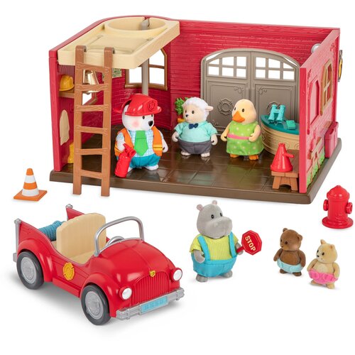 Игровой набор Li'l Woodzeez Пожарная станция с машиной и аксессуарами игровой набор с аксессуарами li l woodzeez дом на колёсах голубой