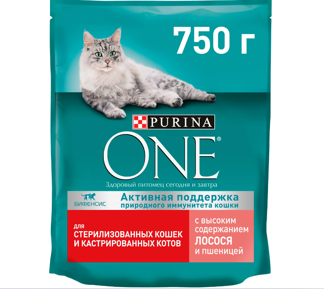 Сухой корм для стерилизованных кошек Purina ONE с лососем и пшеницей 750 г