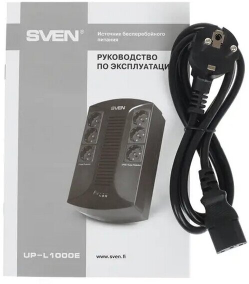 Источник бесперебойного питания SVEN UP-L1000E,510Вт, вых.~230В,вх.~175-290В,6 евро розеток, черный - фотография № 8