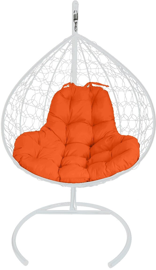 Подвесное кресло M-group XL с ротангом белое оранжевая подушка
