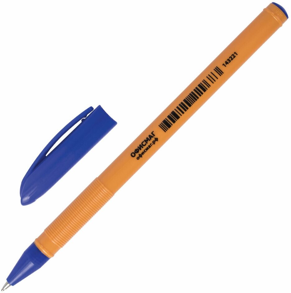 Ручка шариковая масляная офисмаг, синяя, корпус оранжевый, узел 0,7 мм, линия письма 0,35 мм, 143221, 143221