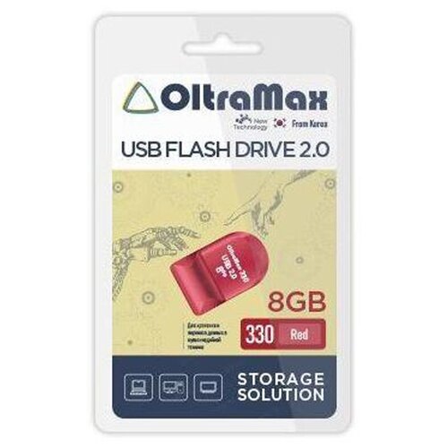 Флеш-накопитель 8Gb OltraMax 330, USB 2.0, пластик, красный