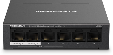 Mercusys MS106LP настольный коммутатор с 6 портами 10/100 Мбит/с (4 порта PoE+)