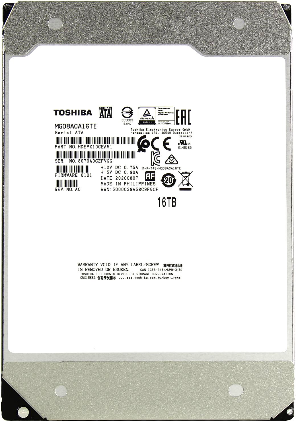 Жесткий диск TOSHIBA MG08 , 16Тб, HDD, SATA III, 3.5" - фото №12
