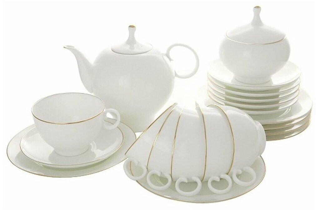 фото Чайный сервиз Императорский фарфоровый завод Яблочко, Золотой кант, 6 персон, 20 предм.
