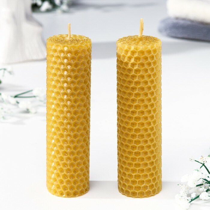 Богатство Аромата Набор свечей из вощины медовых, 12 см, 2 шт