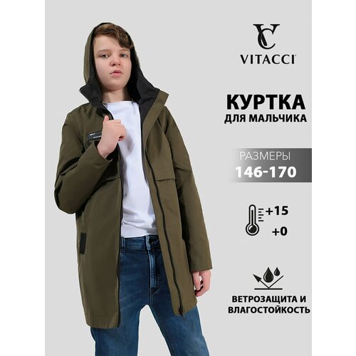 Ветровка VITACCI, размер 152, хаки ветровка outventure размер 152 158 оранжевый