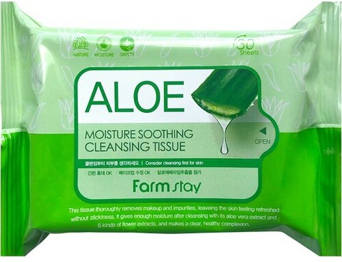 FarmStay Салфетки для снятия макияжа и очищения кожи с экстрактом алоэ FARMSTAY Aloe Moisture Soothing Cleansing Tissue, 30шт.