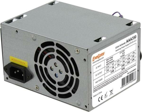 Exegate ES259589RUS-S Блок питания AAA350, ATX, SC, 8cm fan, 24p+4p, 2*SATA, 1*IDE + кабель 220V с защитой от выдергивания