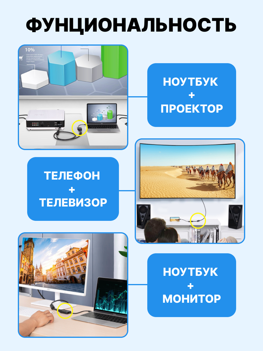 Мультимедиа конвертер Vention USB Type C M/VGA 15F, Черный Vention USB Type C M / VGA 15F (TDDBB) - фото №5