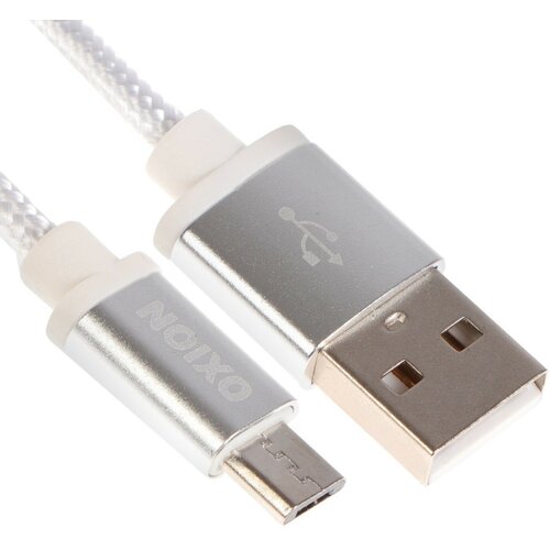 Кабель OXION DCC258, microUSB - USB, зарядка + передача данных, 1.3 м, оплетка, белый кабель oxion ox dcc333rd usb microusb 1 м быстрая зарядка стяжка красный