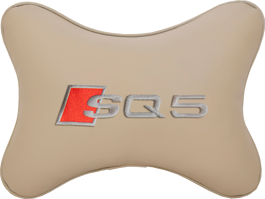Подушка на подголовник экокожа Beige с логотипом автомобиля AUDI SQ5
