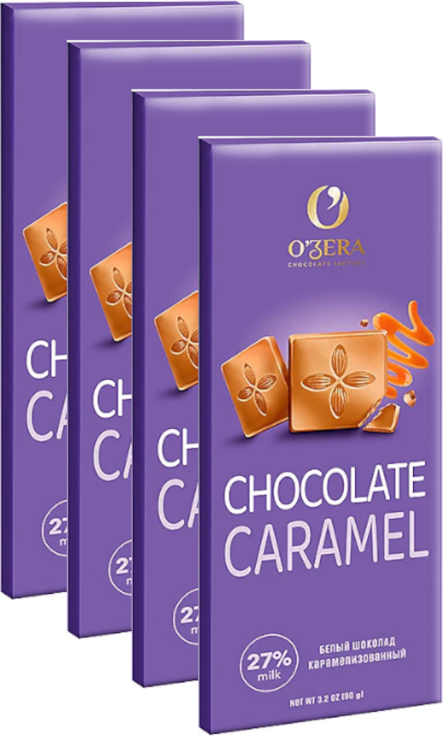 Белый шоколад OZera Caramel 4 шт по 90г - фотография № 1