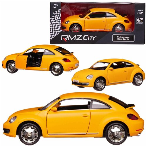 Машина металлическая RMZ City 1:32 Volkswagen New Beetle, желтый матовый цвет, двери открываются внедорожник rmz city volkswagen touareg 554019m b 1 32 матовый коричневый