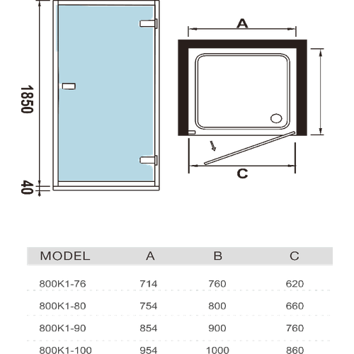 Душевая дверь в нишу WeltWasser 185x90 WW600 600K1-90 10000002732