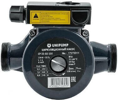 Насос циркуляционный UNIPUMP СР 25-80 180 (0,245 кВт, PN10, Hmax 8 м, 1х230В, чугун)