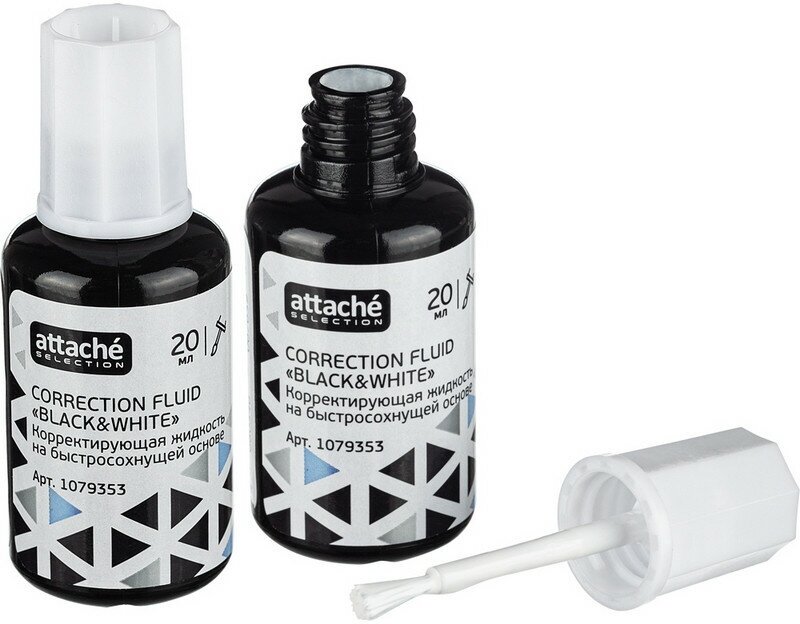 Корректирующая жидкость 20мл Attache Selection Black & White быстрая кисточка 1079353