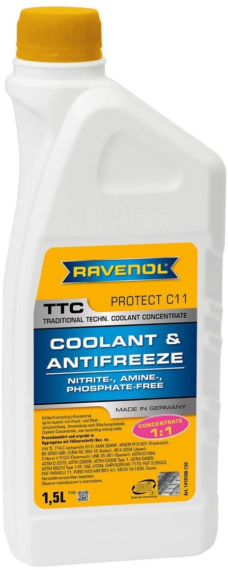 Антифриз концентрат жёлтый RAVENOL TTC Traditional Technology Coolant Concent ( 1,5л)